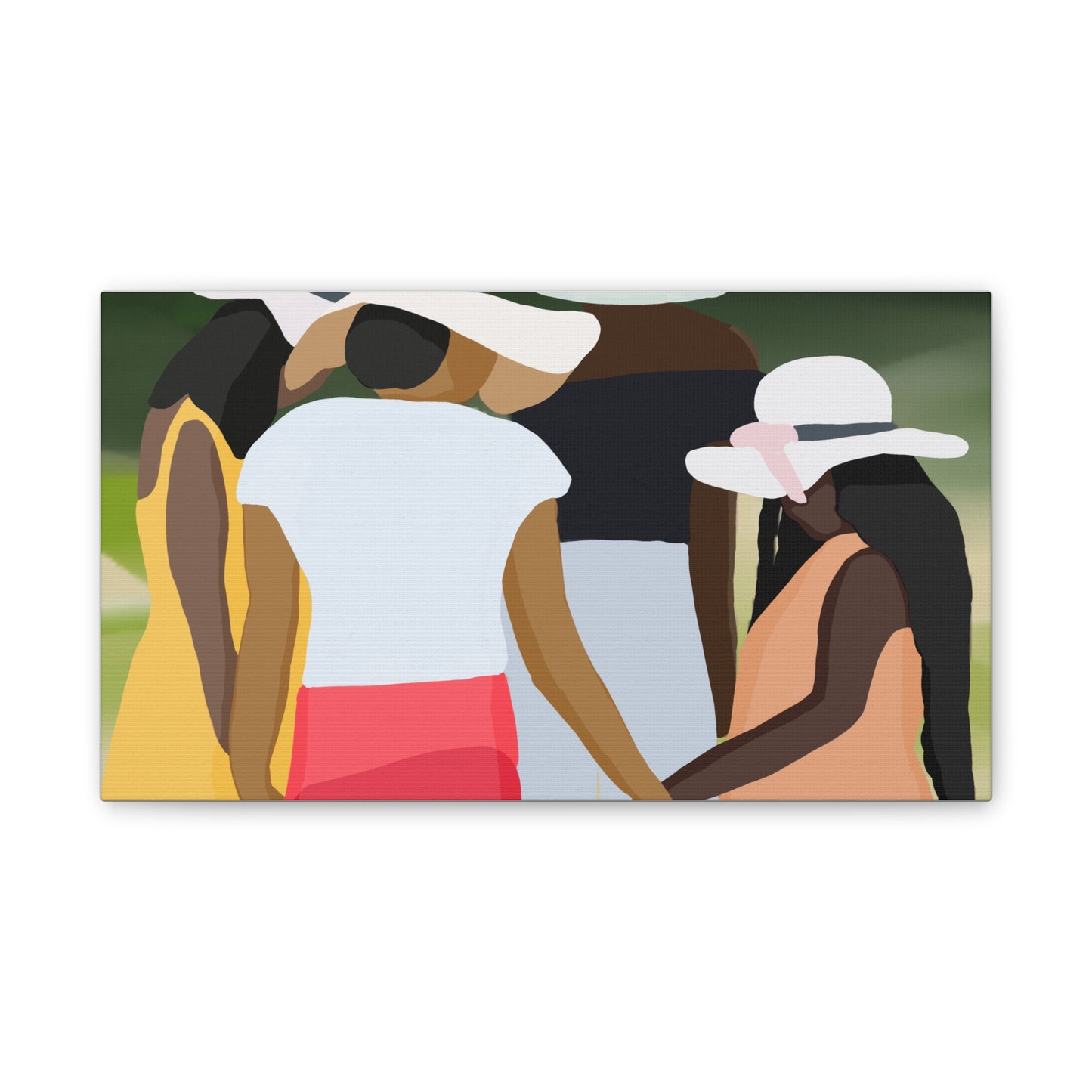 Haitian American Sisters in Summer Hats Canvas Art — Stretched Wall Artwork