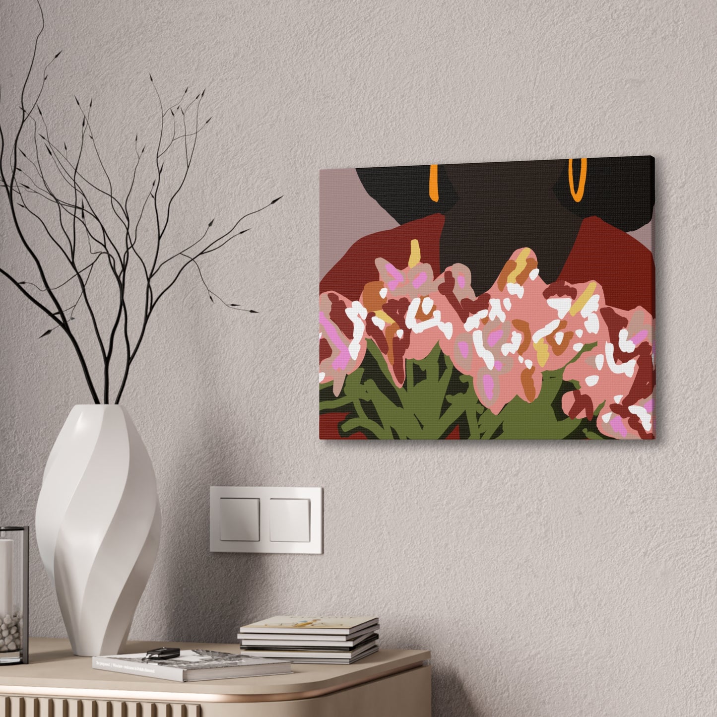 Floral Bouquet Haitian American Woman Canvas Print — Modern Minimalist Wall Art