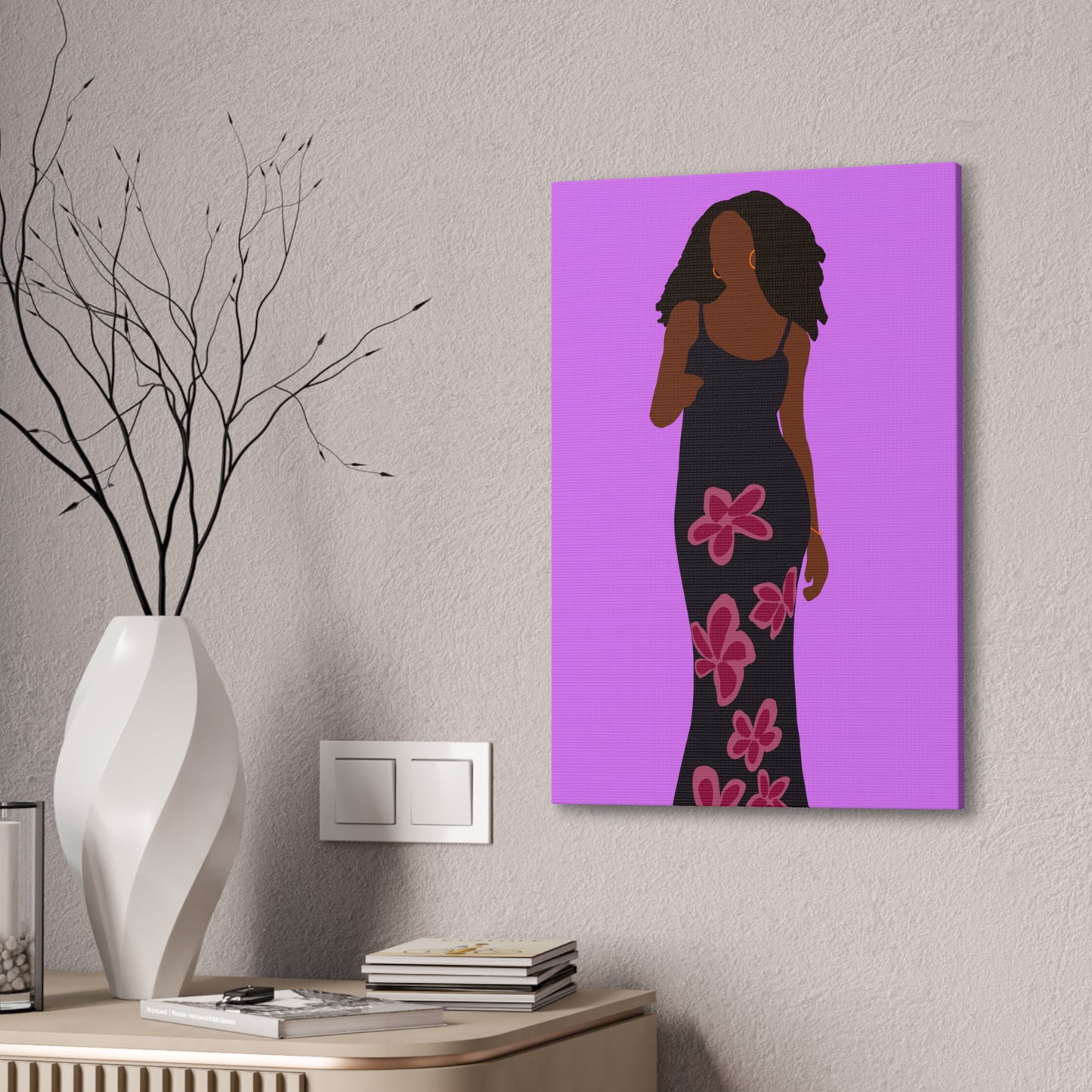 Canvas Print — Elegant Haitian American Woman in Floral Maxi Dress Wall Art