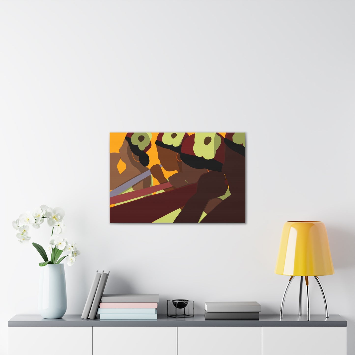 Stretched Canvas Art - Haitian American Floral-Headband Women Parade